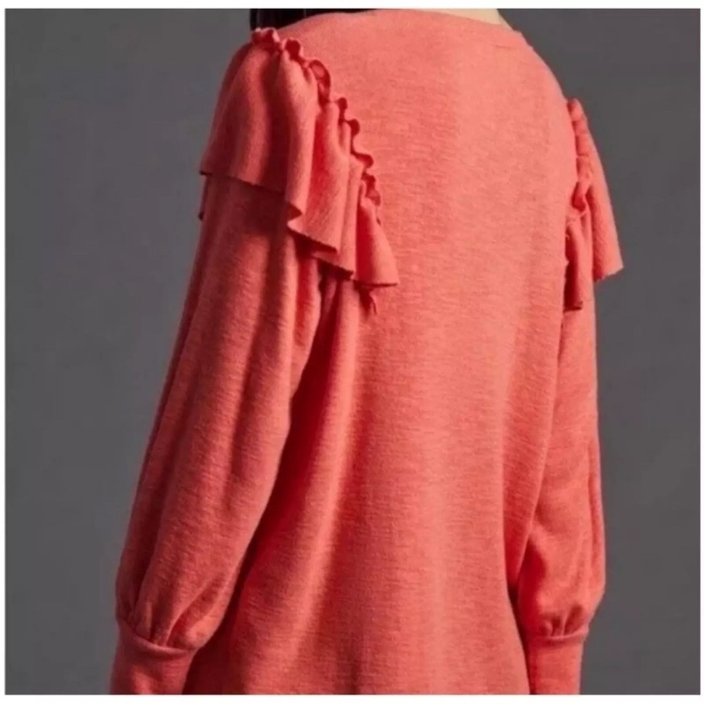 Anthropologie Pilcro Cozy Popover Coral Red Top Size M Ruffle - Picture 2 of 13